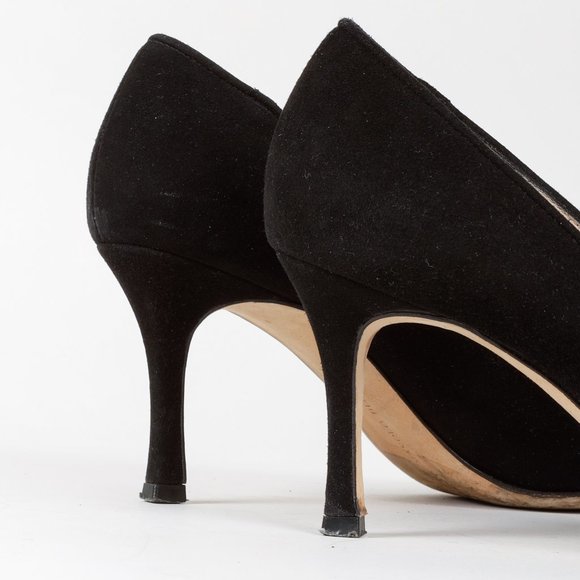 Manolo Black Suede Pointed Toe Pumps - Picture 7 of 8
